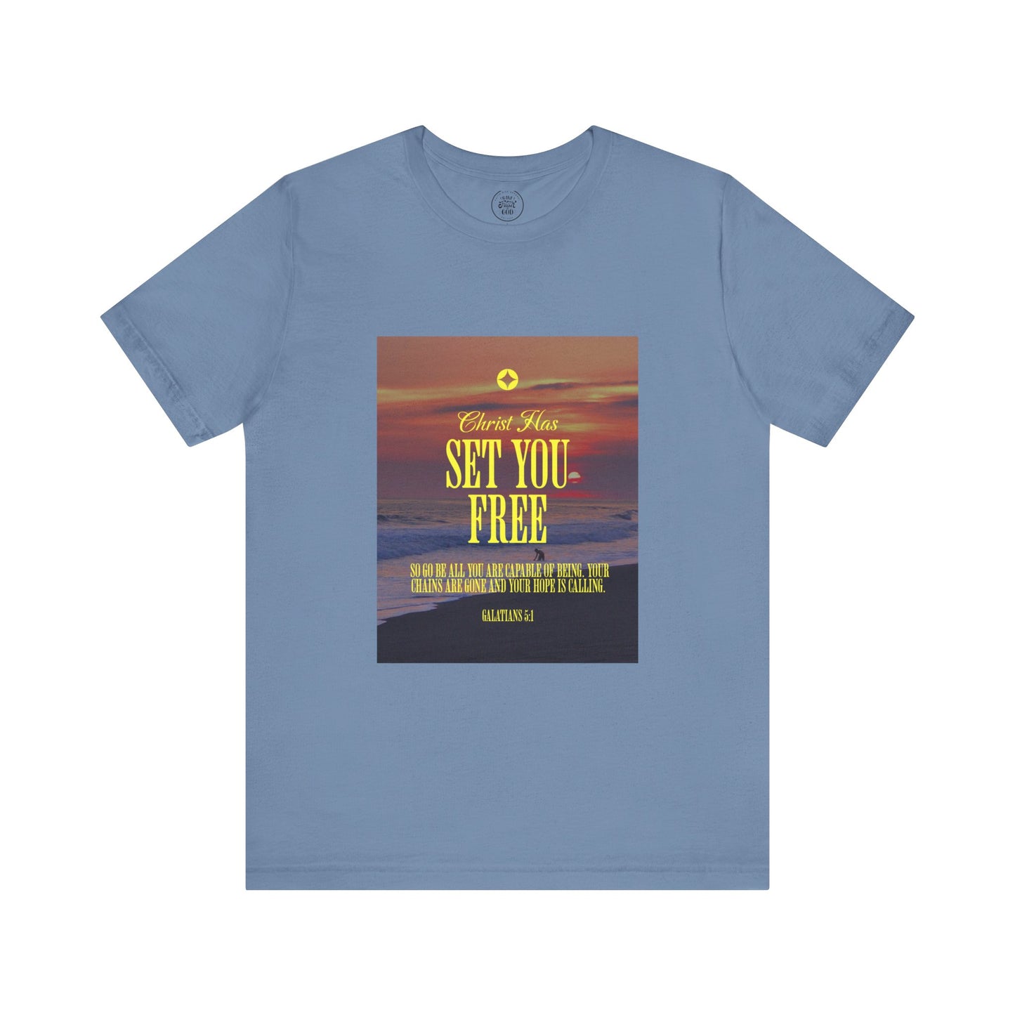 Comfort Colors "Christ Has Set You Free"- Galatians 5:1 Beach Themed Graphic Tee
