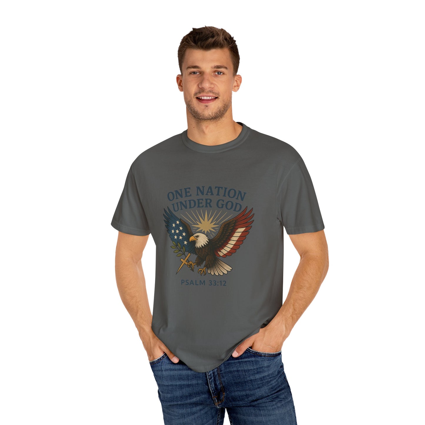 Comfort Colors "One Nation Under God" – Patriotic Faith Eagle Tee Psalm 33:12
