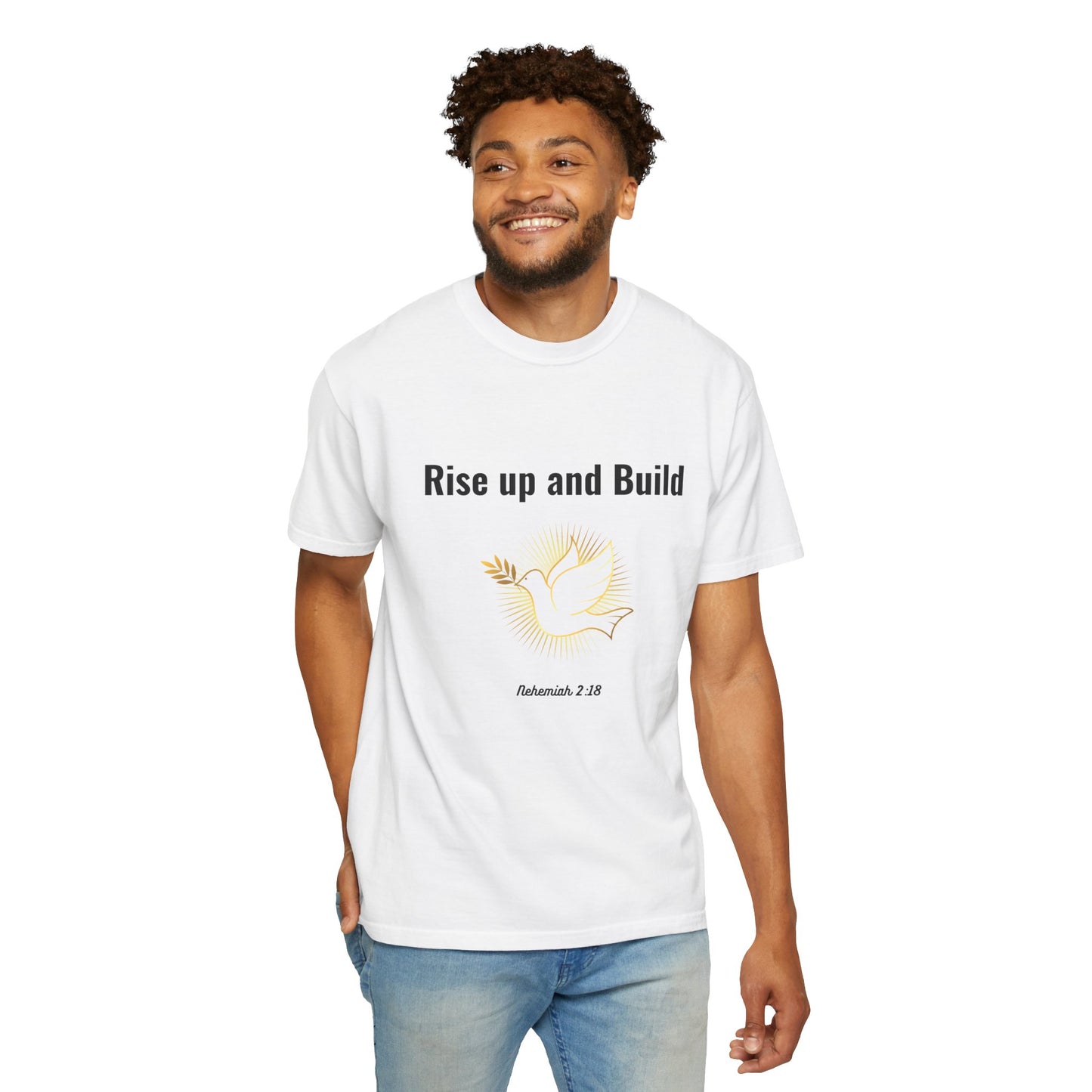Comfort Colors "Rise Up and Build" – Nehemiah 2:18 Graphic T-Shirt