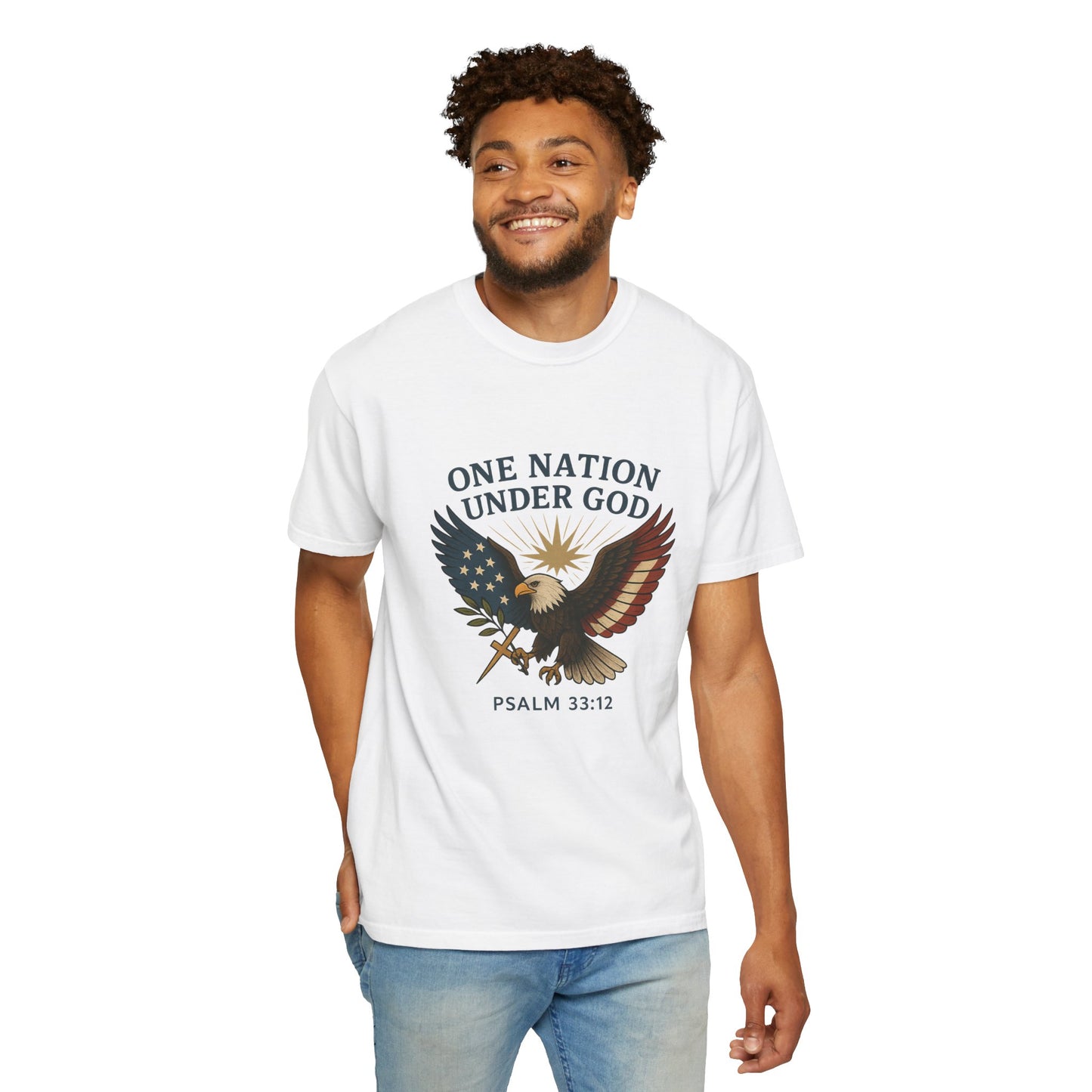 Comfort Colors "One Nation Under God" – Patriotic Faith Eagle Tee Psalm 33:12
