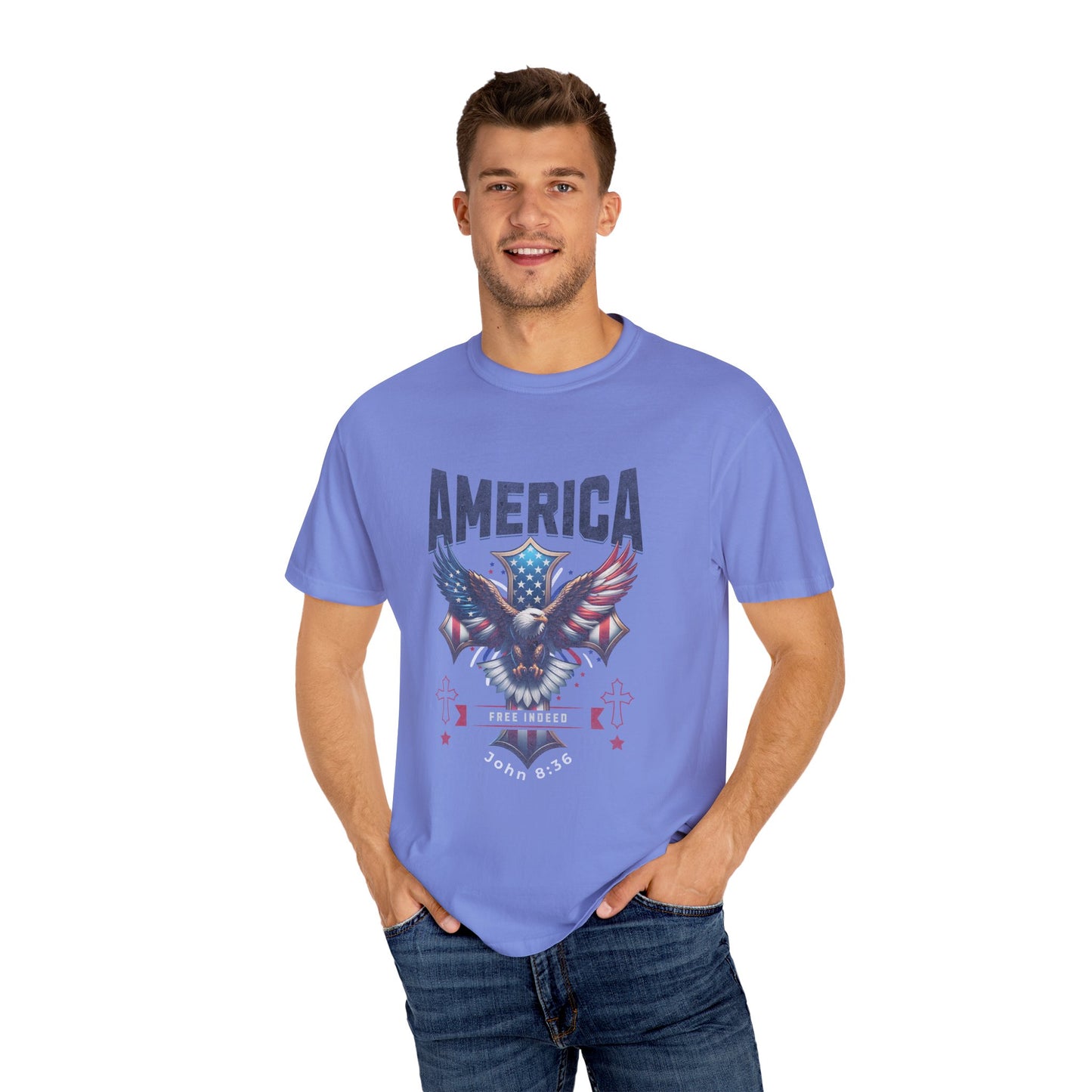 Comfort Colors "Free Indeed" – 4th of July Freedom in Christ Tee (John 8:36)