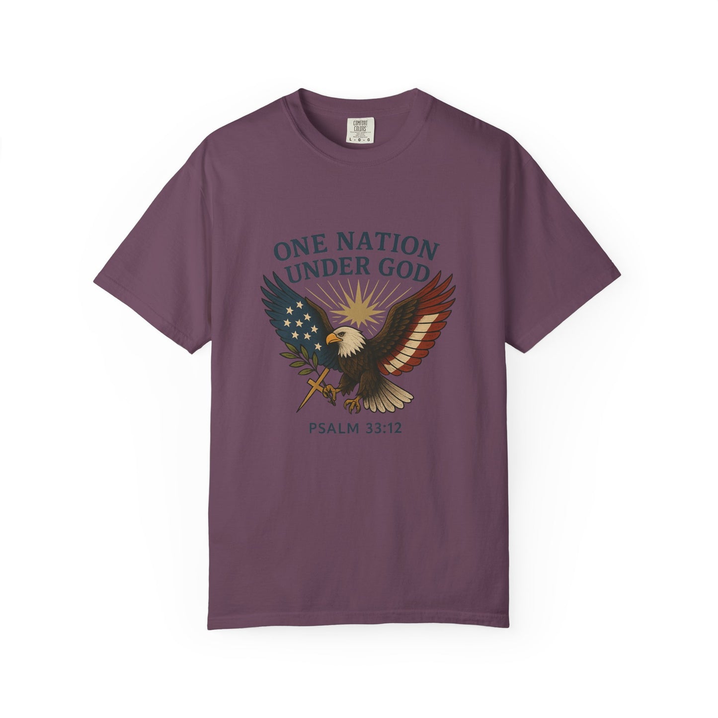 Comfort Colors "One Nation Under God" – Patriotic Faith Eagle Tee Psalm 33:12
