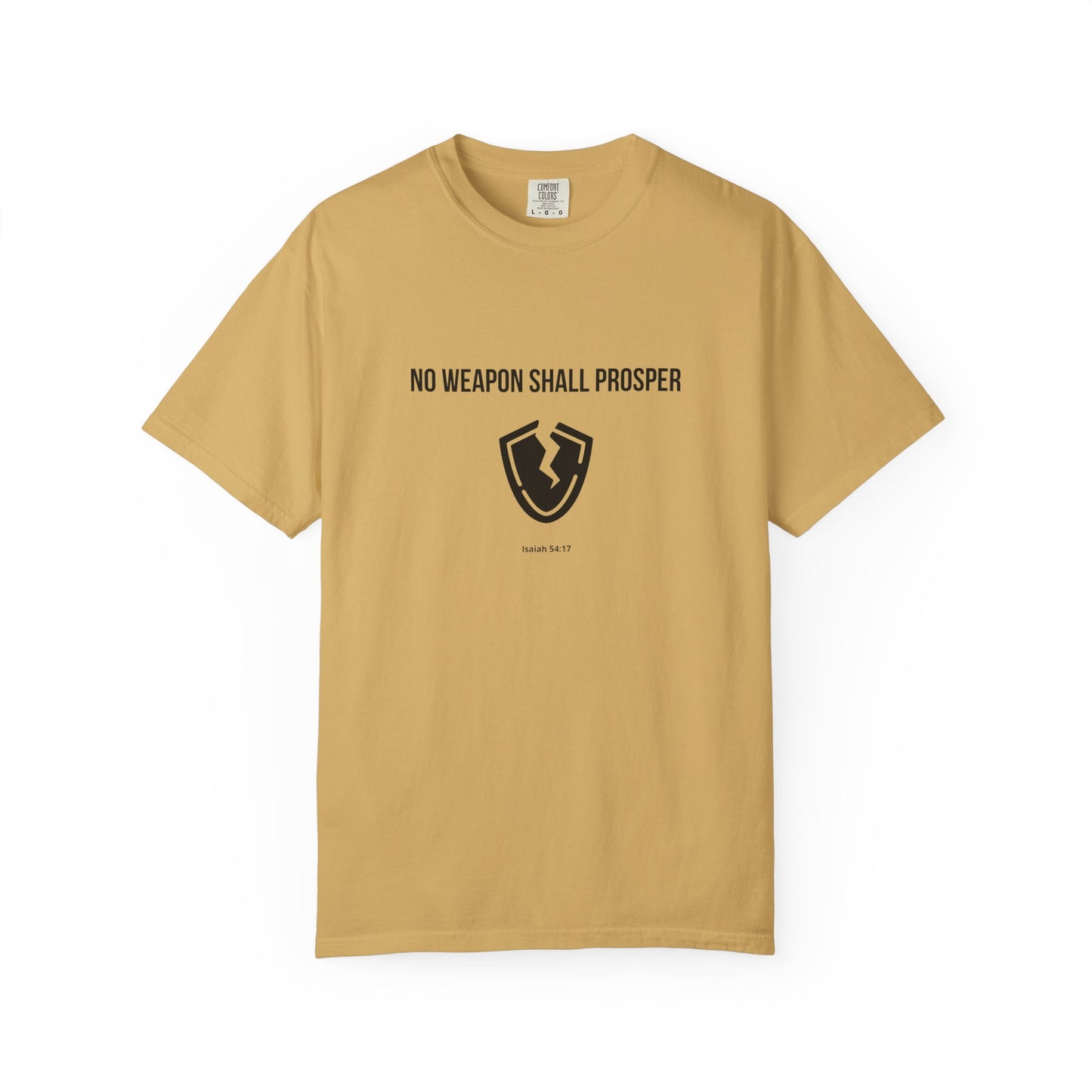 Comfort Colors "No Weapon Shall Prosper" – Isaiah 54:17 Bible Verse Graphic T-Shirt