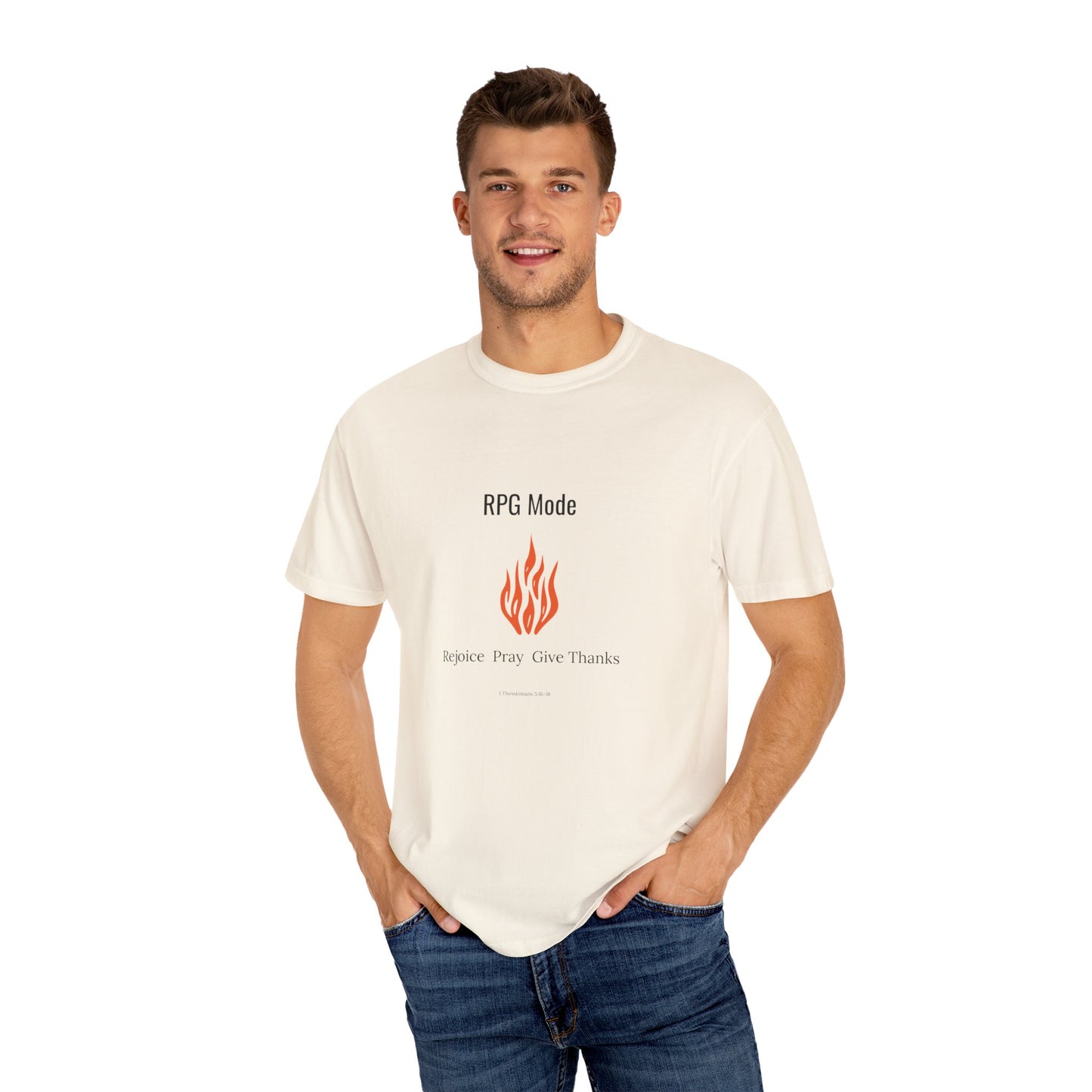 Comfort Colors RPG MODE Christian T-Shirt – Rejoice Pray Give Thanks | 1 Thessalonians 5:16-18