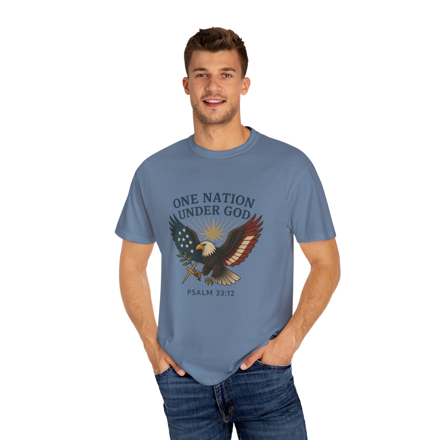 Comfort Colors "One Nation Under God" – Patriotic Faith Eagle Tee Psalm 33:12