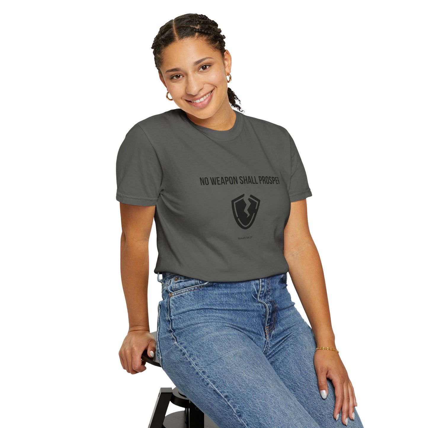 Comfort Colors "No Weapon Shall Prosper" – Isaiah 54:17 Bible Verse Graphic T-Shirt