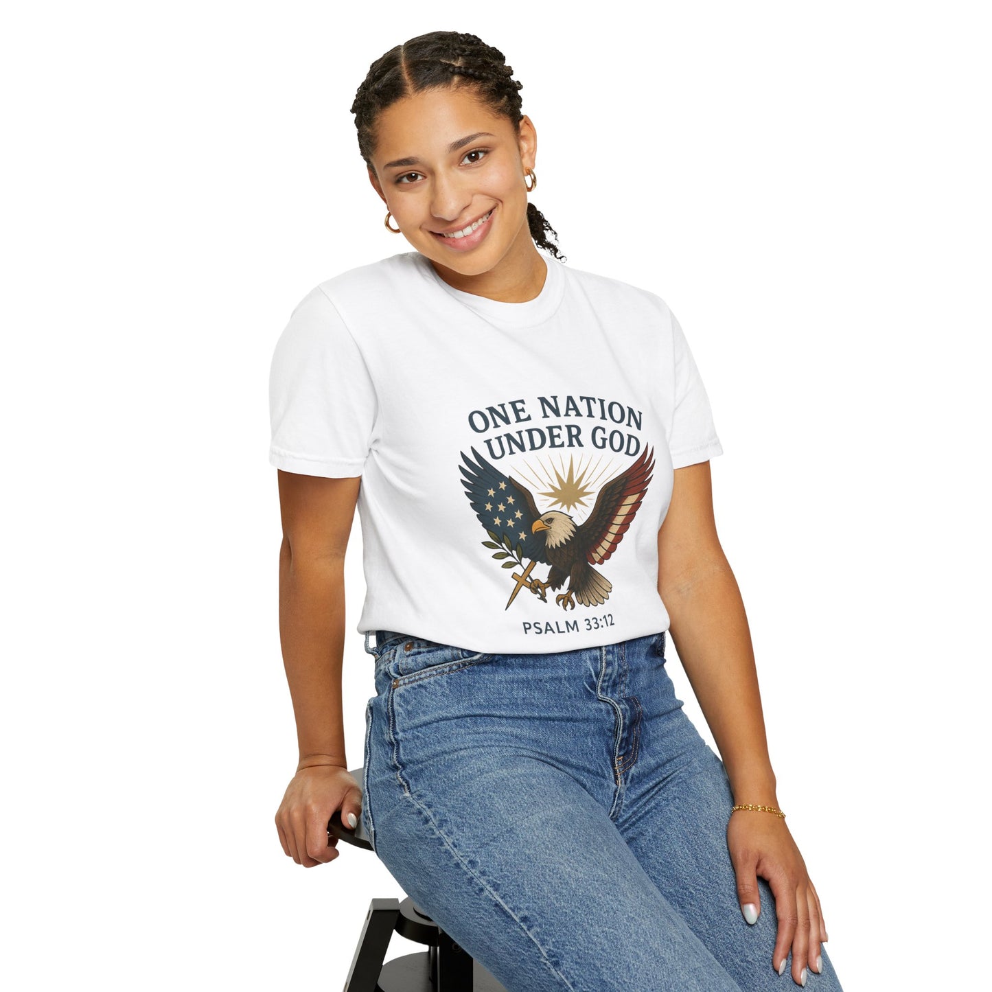 Comfort Colors "One Nation Under God" – Patriotic Faith Eagle Tee Psalm 33:12