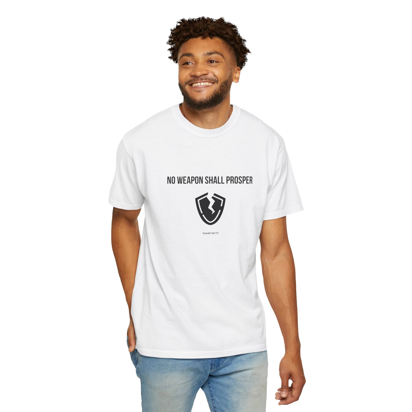 Comfort Colors "No Weapon Shall Prosper" – Isaiah 54:17 Bible Verse Graphic T-Shirt