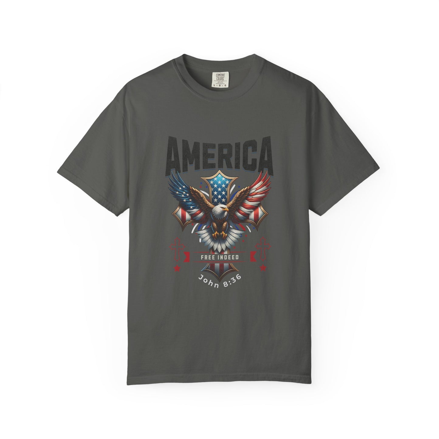 Comfort Colors "Free Indeed" – 4th of July Freedom in Christ Tee (John 8:36)