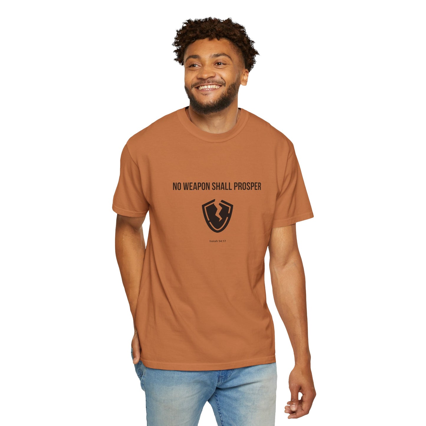Comfort Colors "No Weapon Shall Prosper" – Isaiah 54:17 Bible Verse Graphic T-Shirt