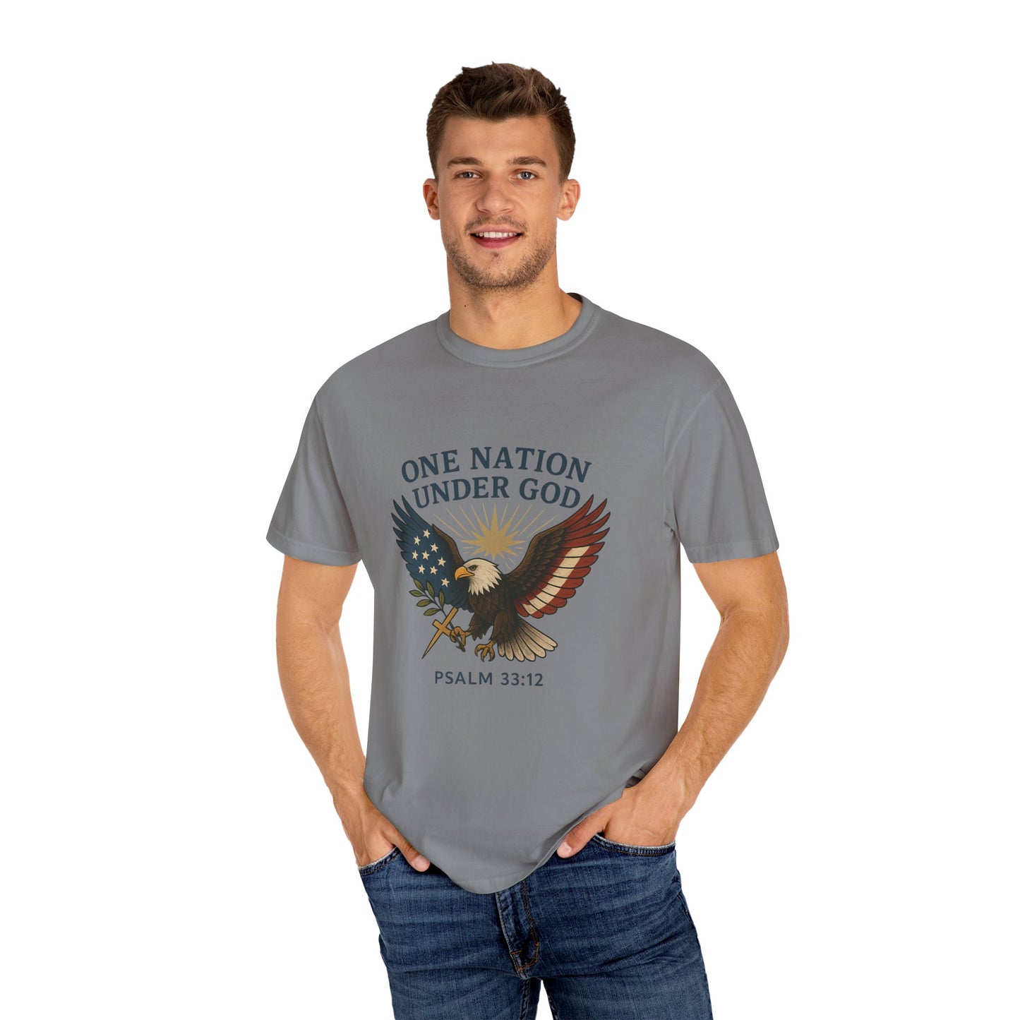 Comfort Colors "One Nation Under God" – Patriotic Faith Eagle Tee Psalm 33:12
