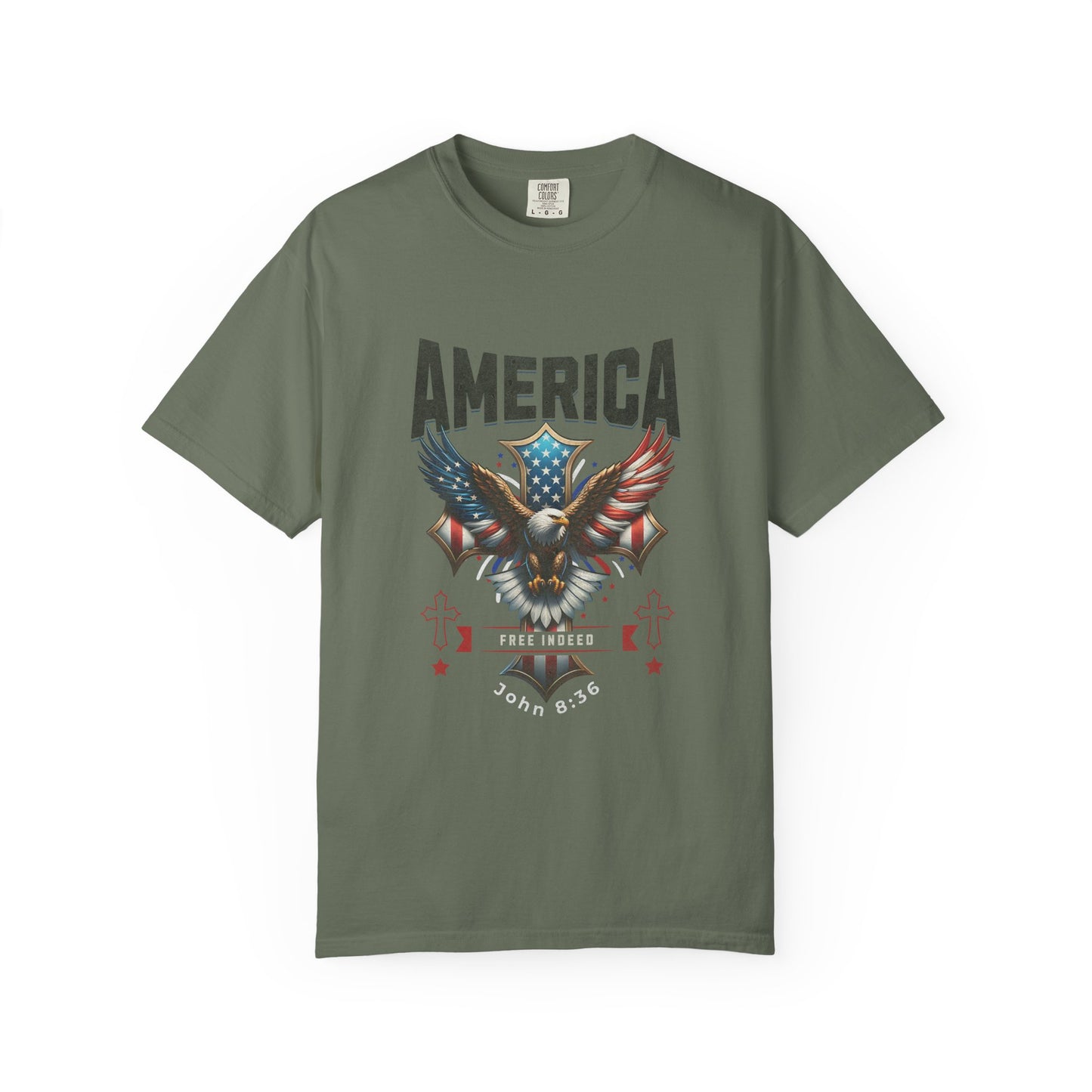 Comfort Colors "Free Indeed" – 4th of July Freedom in Christ Tee (John 8:36)