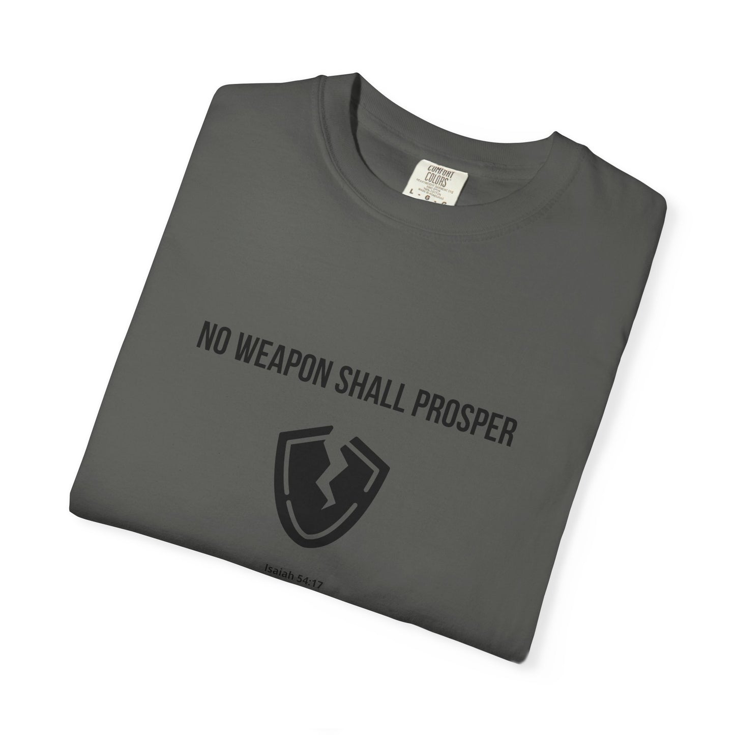 Comfort Colors "No Weapon Shall Prosper" – Isaiah 54:17 Bible Verse Graphic T-Shirt