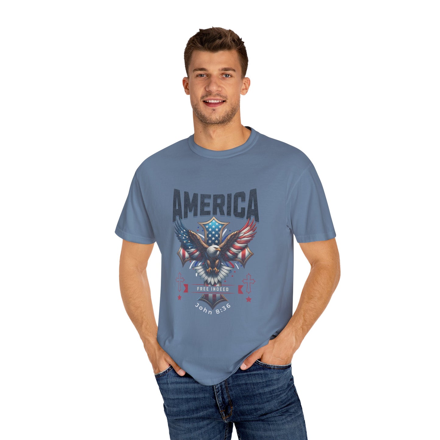 Comfort Colors "Free Indeed" – 4th of July Freedom in Christ Tee (John 8:36)