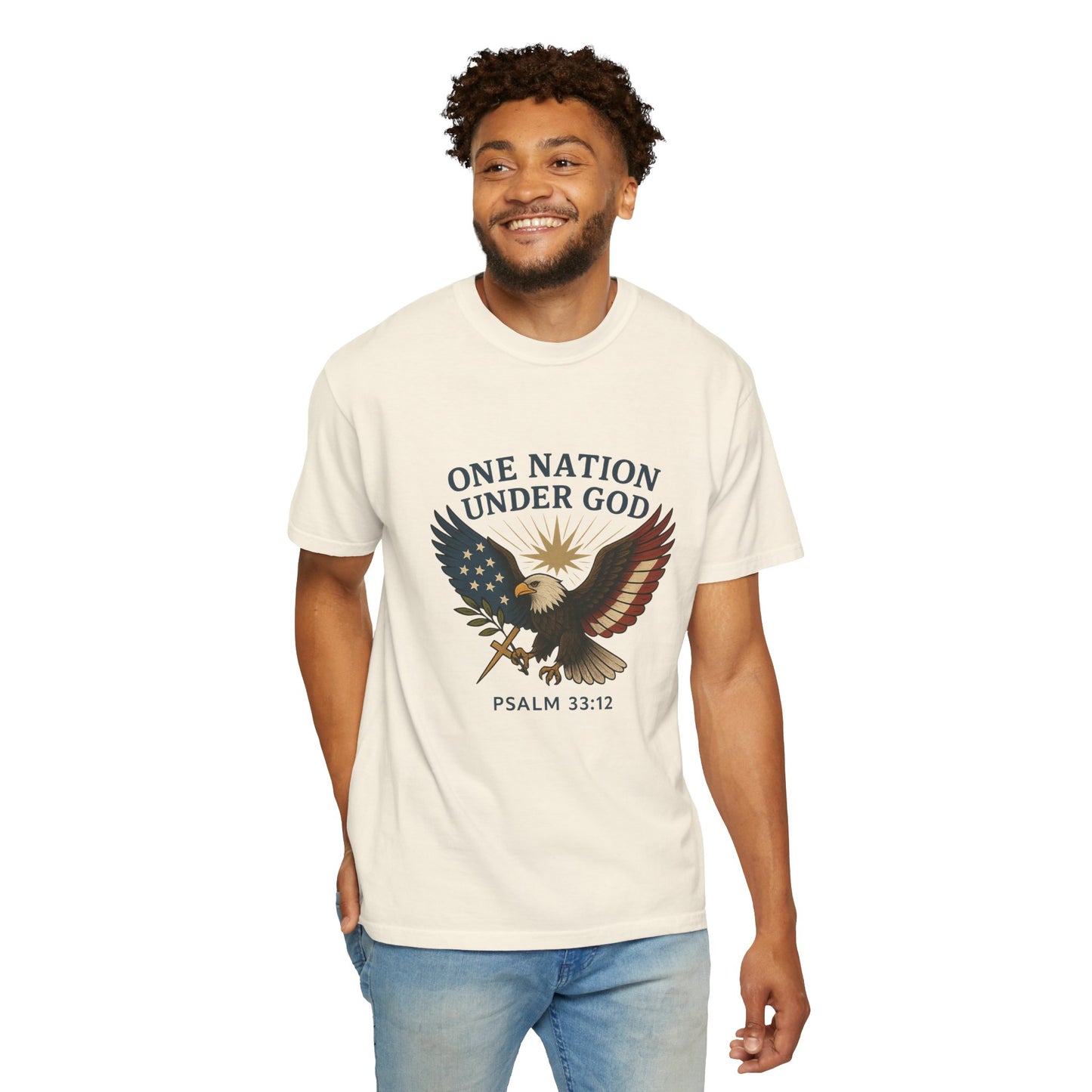 Comfort Colors "One Nation Under God" – Patriotic Faith Eagle Tee Psalm 33:12