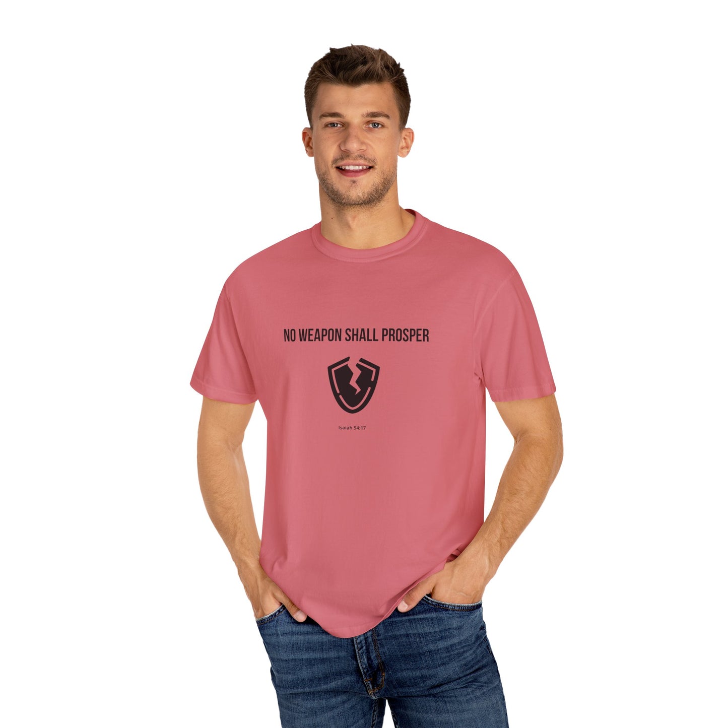Comfort Colors "No Weapon Shall Prosper" – Isaiah 54:17 Bible Verse Graphic T-Shirt