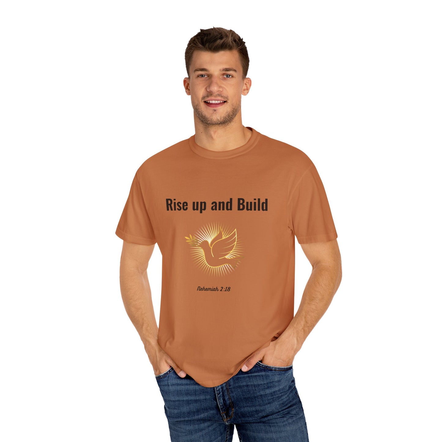 Comfort Colors "Rise Up and Build" – Nehemiah 2:18 Graphic T-Shirt