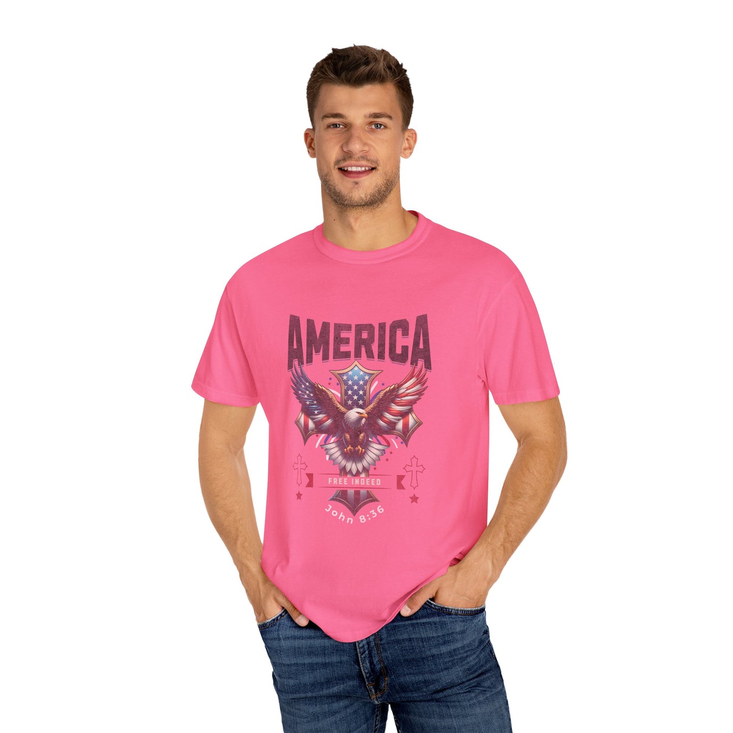 Comfort Colors "Free Indeed" – 4th of July Freedom in Christ Tee (John 8:36)