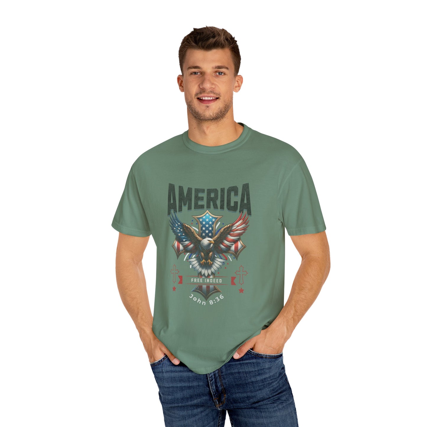 Comfort Colors "Free Indeed" – 4th of July Freedom in Christ Tee (John 8:36)