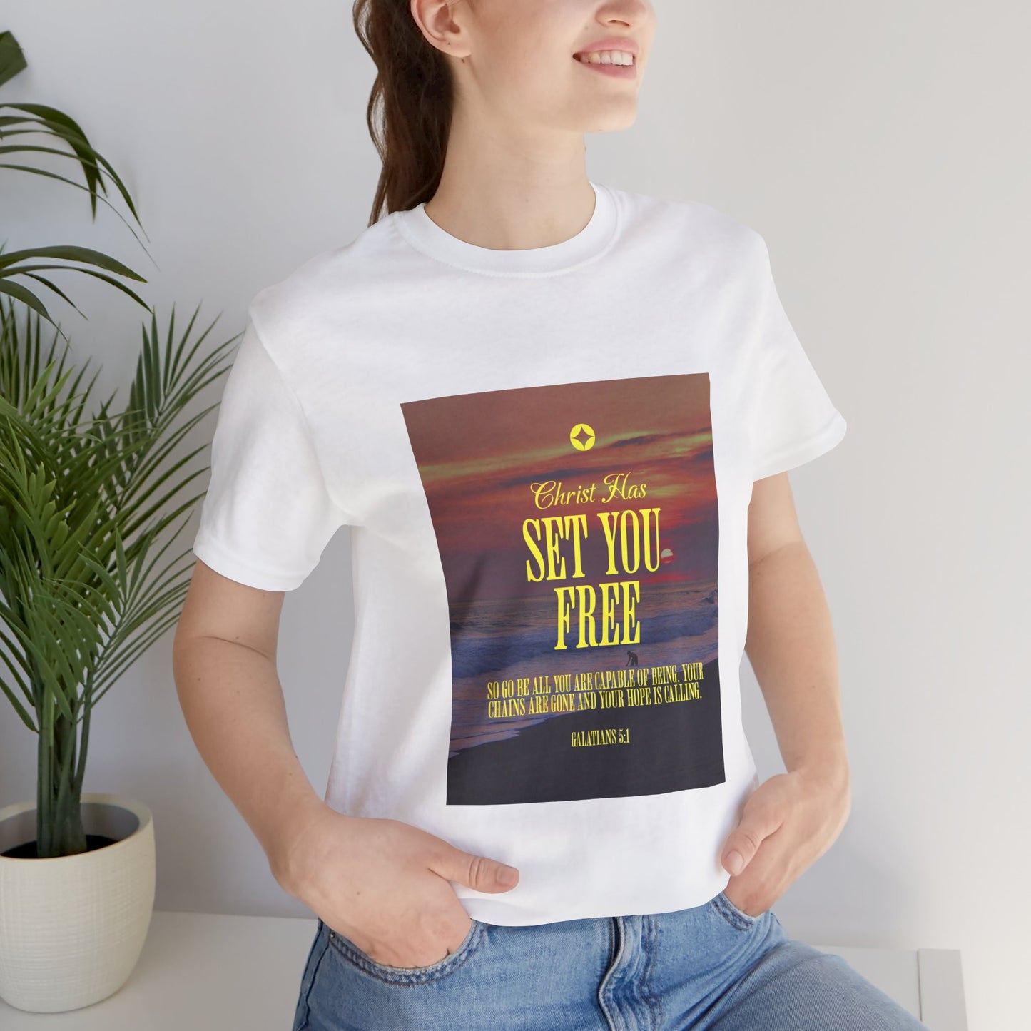 Comfort Colors "Christ Has Set You Free"- Galatians 5:1 Beach Themed Graphic Tee