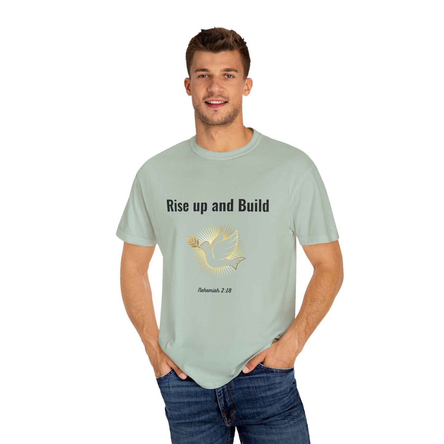 Comfort Colors "Rise Up and Build" – Nehemiah 2:18 Graphic T-Shirt