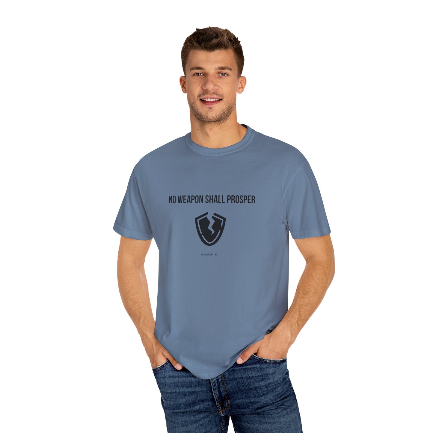 Comfort Colors "No Weapon Shall Prosper" – Isaiah 54:17 Bible Verse Graphic T-Shirt