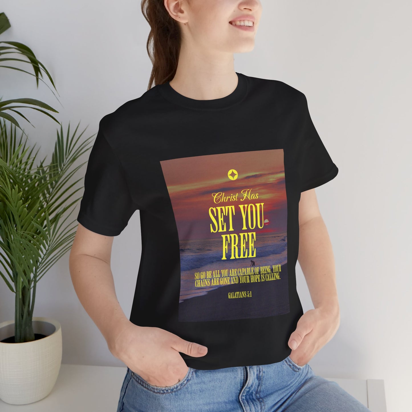 Comfort Colors "Christ Has Set You Free"- Galatians 5:1 Beach Themed Graphic Tee