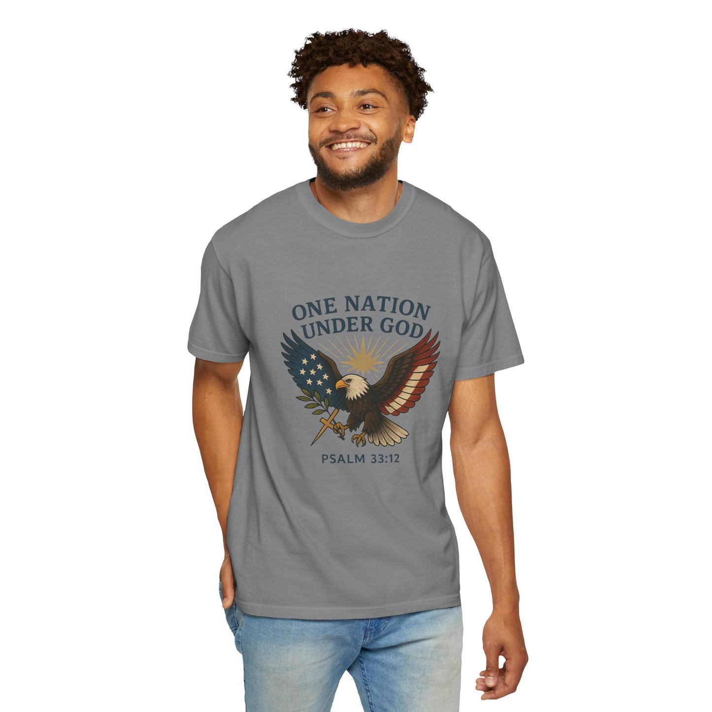 Comfort Colors "One Nation Under God" – Patriotic Faith Eagle Tee Psalm 33:12