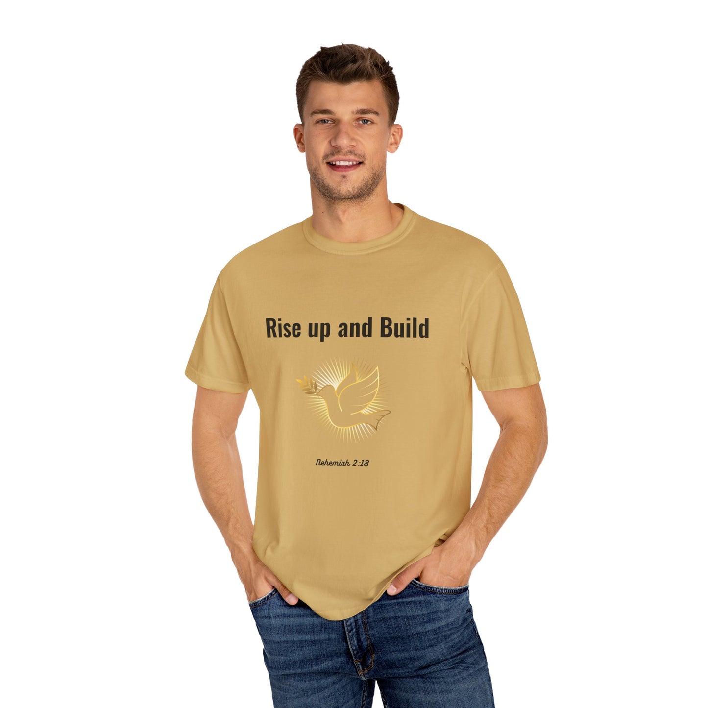 Comfort Colors "Rise Up and Build" – Nehemiah 2:18 Graphic T-Shirt