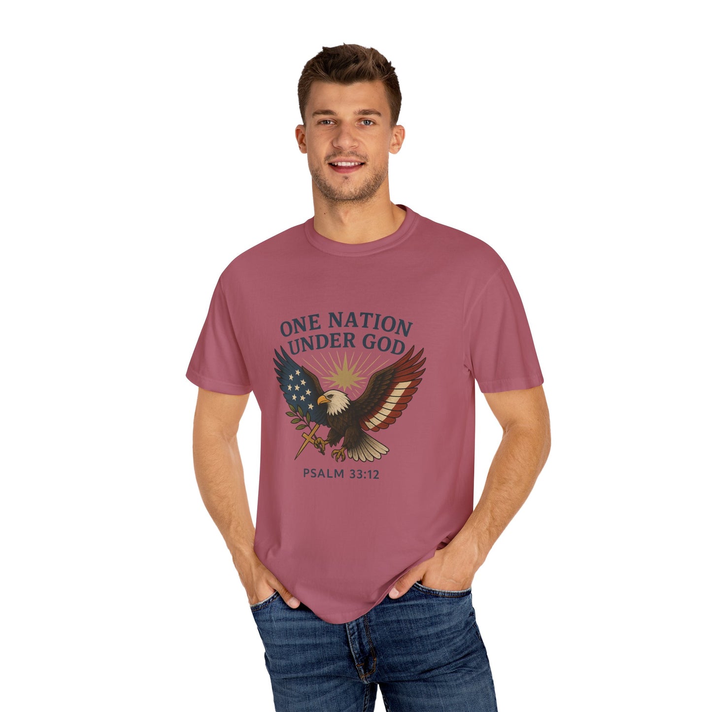 Comfort Colors "One Nation Under God" – Patriotic Faith Eagle Tee Psalm 33:12