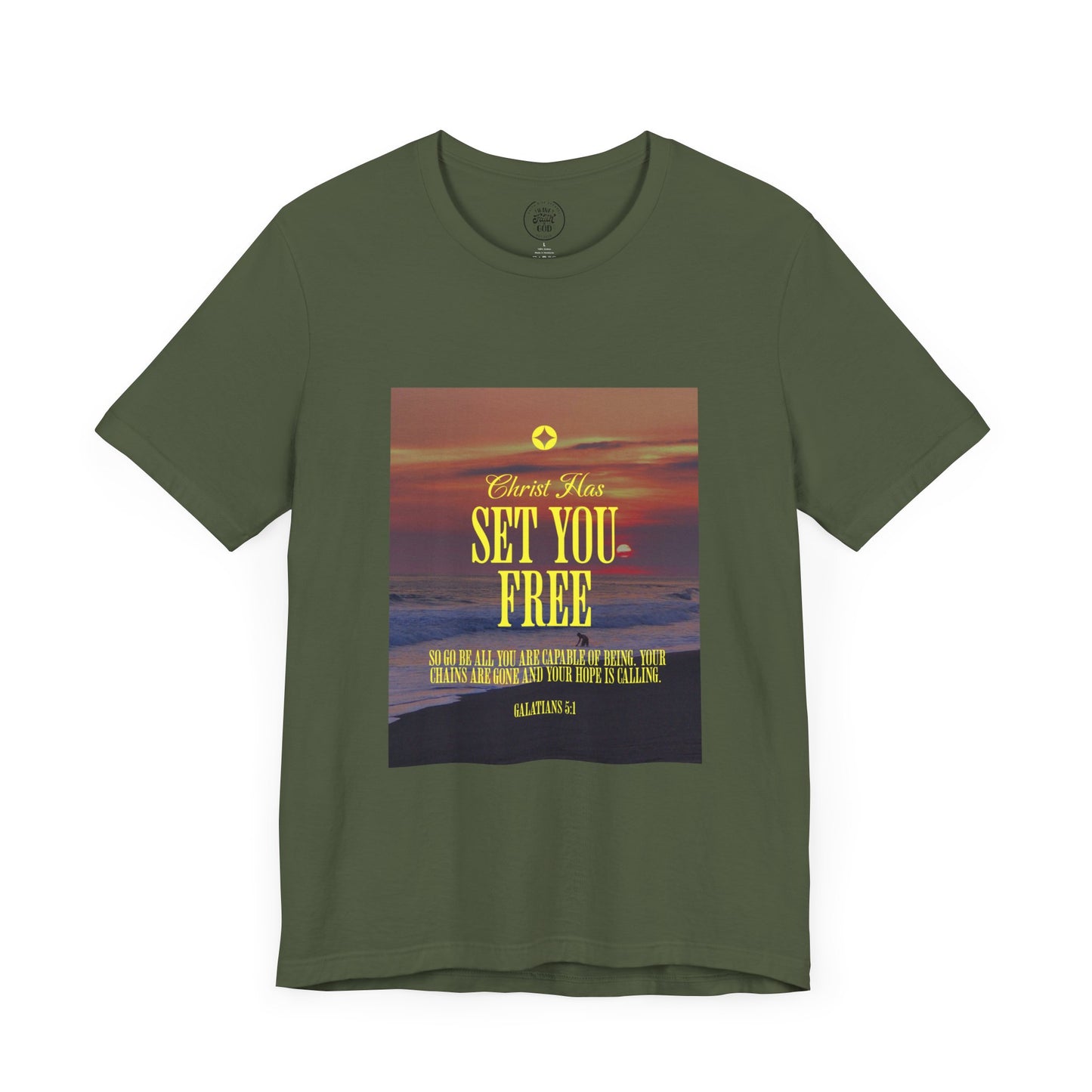 Comfort Colors "Christ Has Set You Free"- Galatians 5:1 Beach Themed Graphic Tee