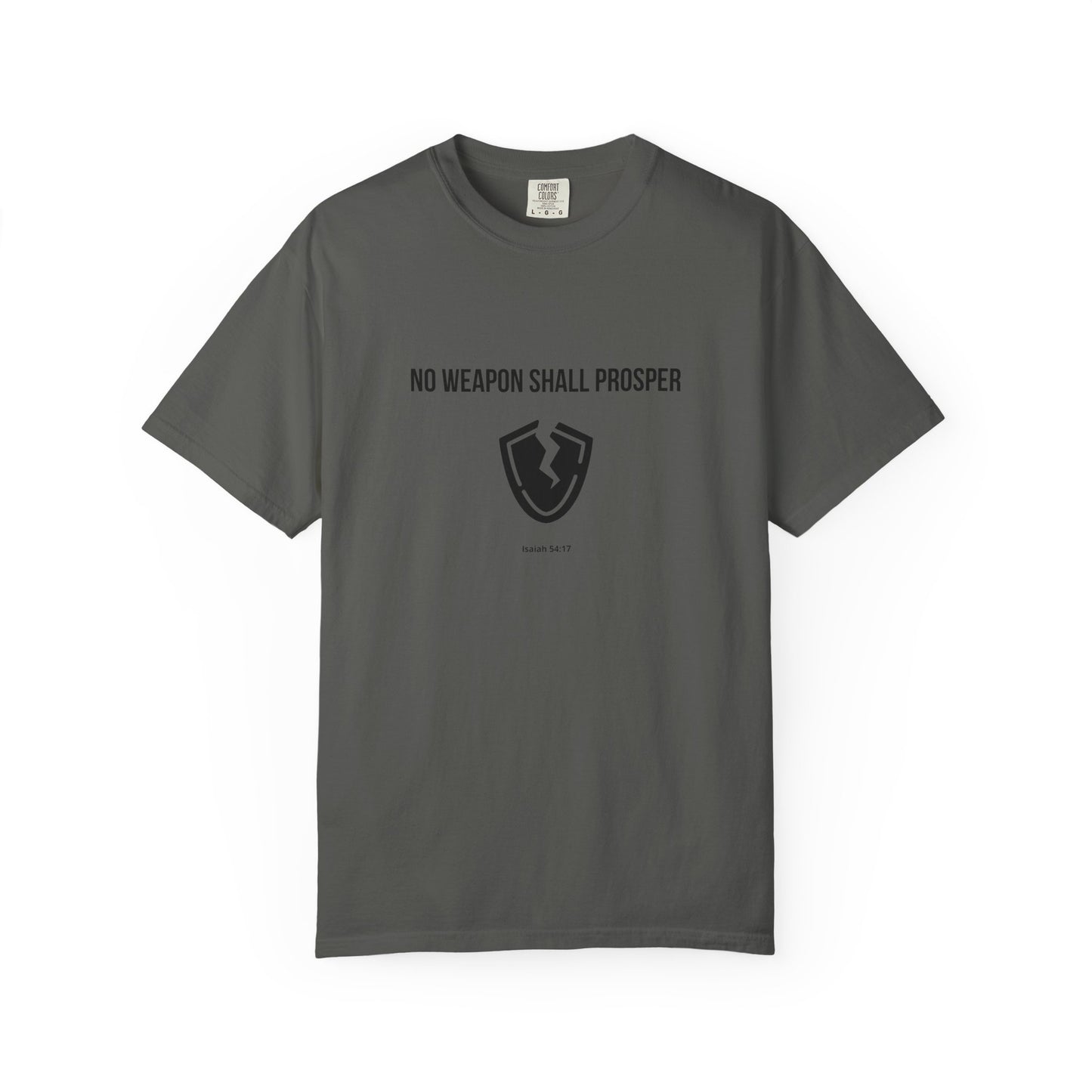 Comfort Colors "No Weapon Shall Prosper" – Isaiah 54:17 Bible Verse Graphic T-Shirt