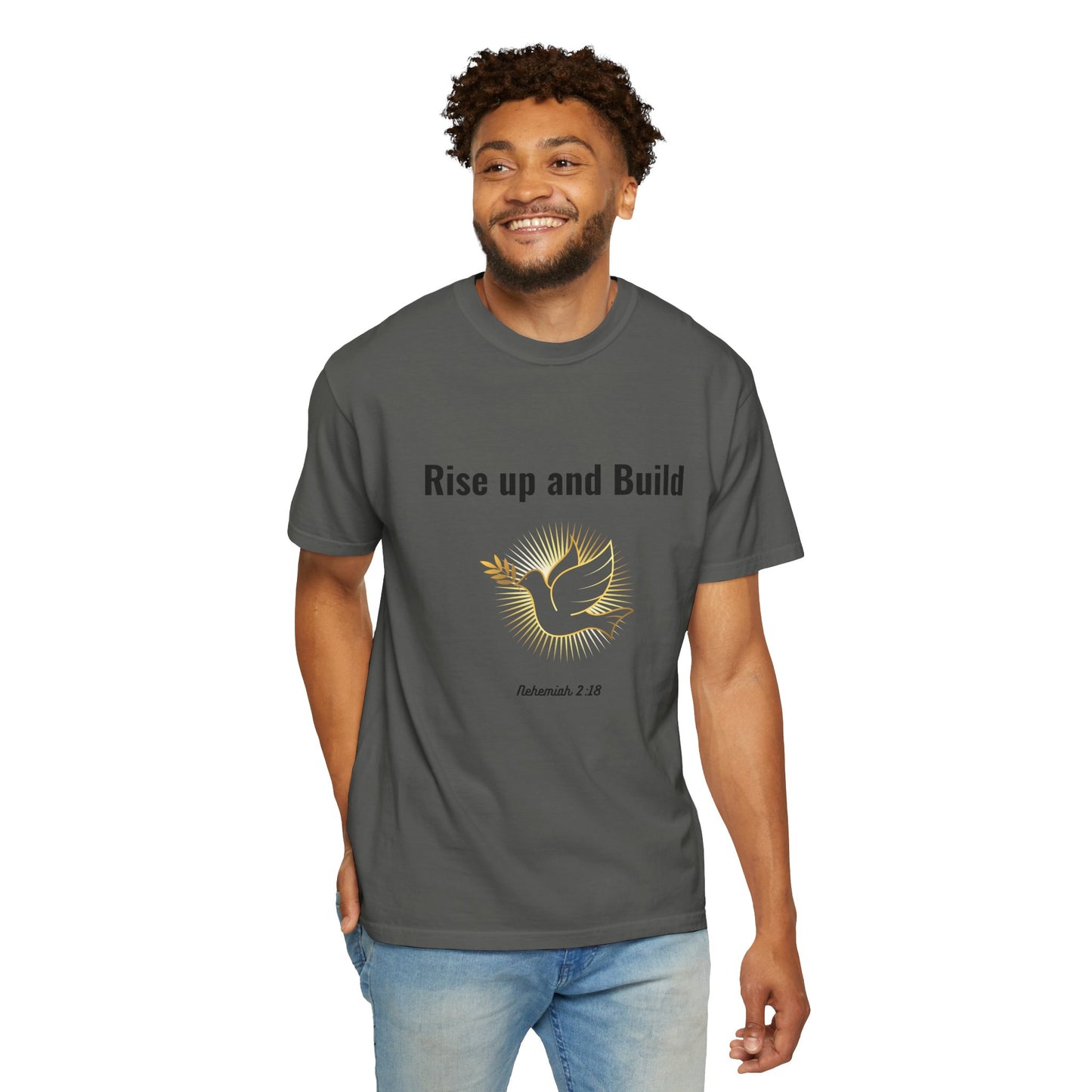 Comfort Colors "Rise Up and Build" – Nehemiah 2:18 Graphic T-Shirt