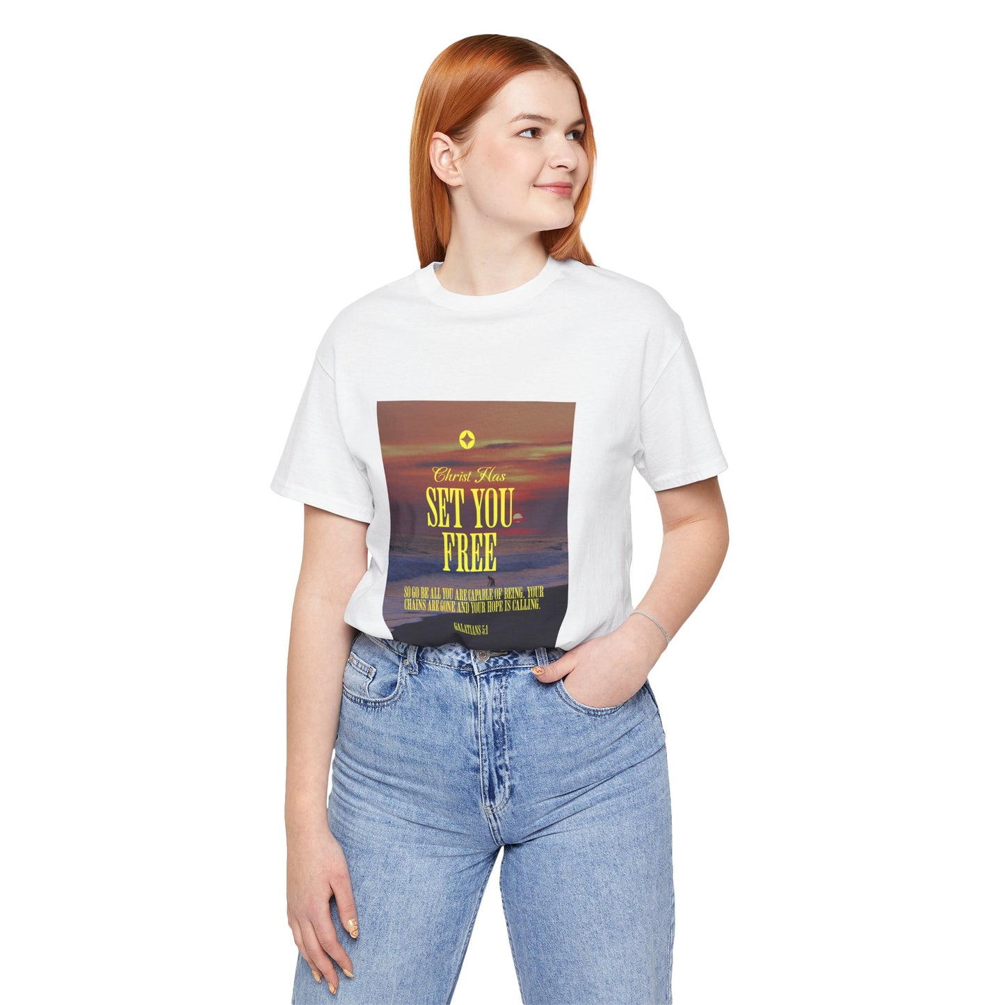 Comfort Colors "Christ Has Set You Free"- Galatians 5:1 Beach Themed Graphic Tee