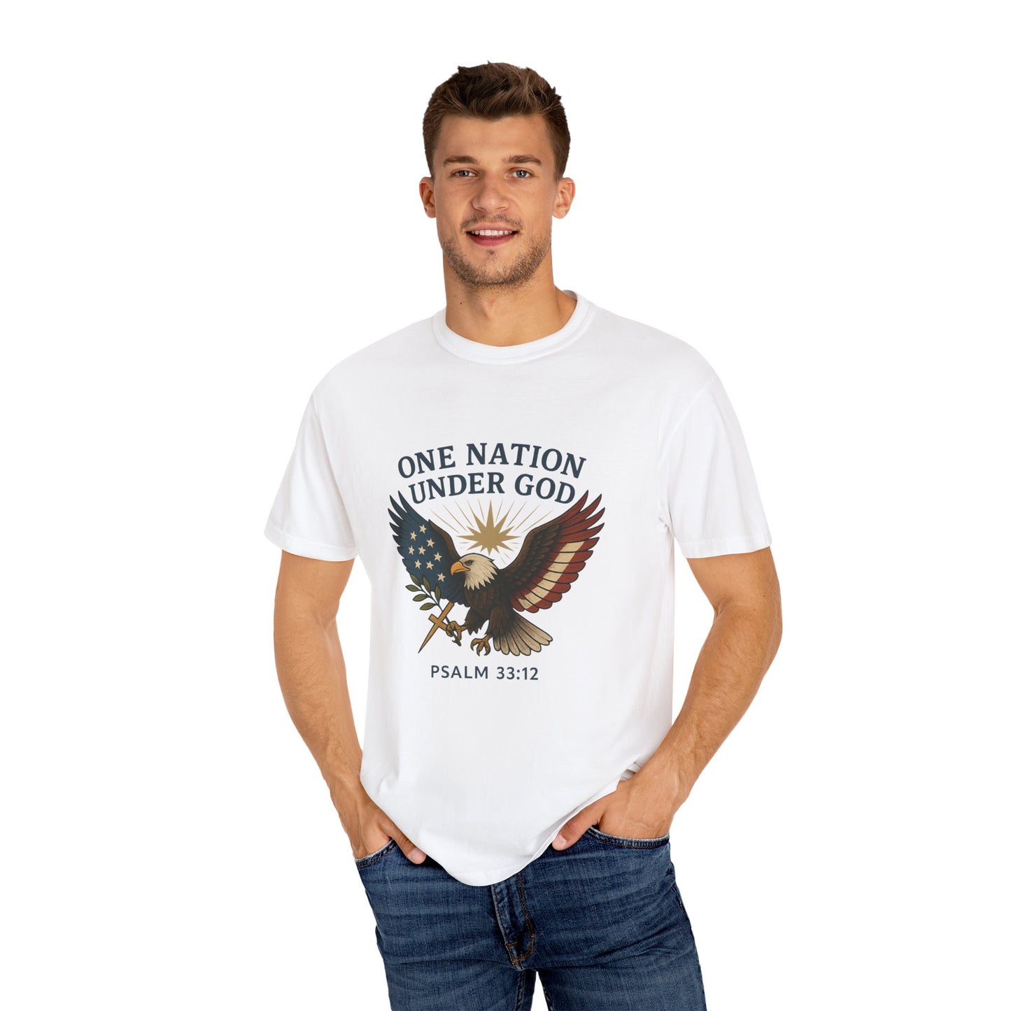 Comfort Colors "One Nation Under God" – Patriotic Faith Eagle Tee Psalm 33:12