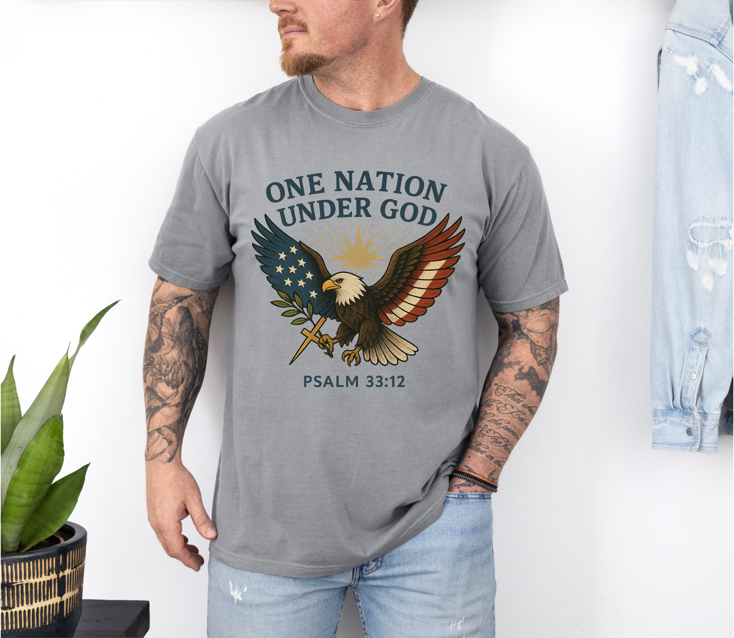 Comfort Colors "One Nation Under God" – Patriotic Faith Eagle Tee Psalm 33:12