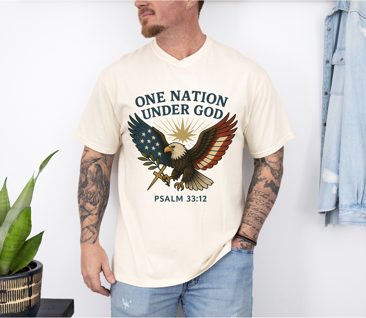Comfort Colors "One Nation Under God" – Patriotic Faith Eagle Tee Psalm 33:12