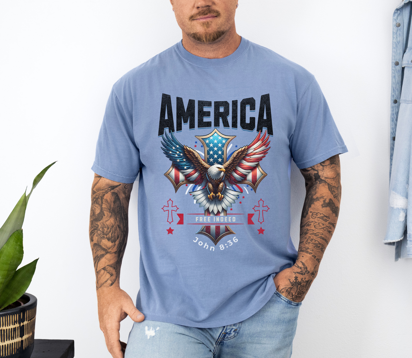Comfort Colors "Free Indeed" – 4th of July Freedom in Christ Tee (John 8:36)