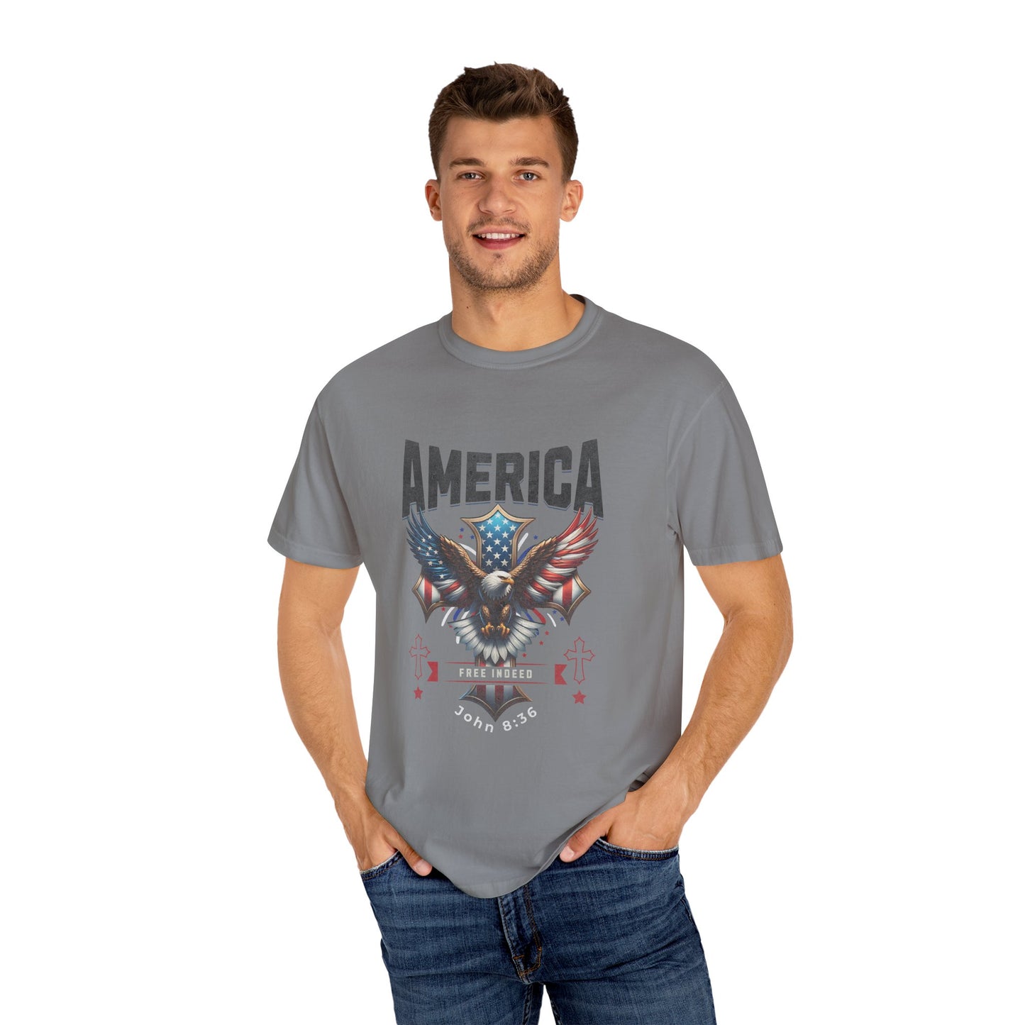 Comfort Colors "Free Indeed" – 4th of July Freedom in Christ Tee (John 8:36)