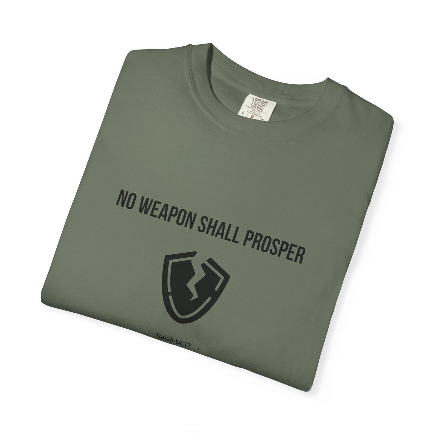 Comfort Colors "No Weapon Shall Prosper" – Isaiah 54:17 Bible Verse Graphic T-Shirt
