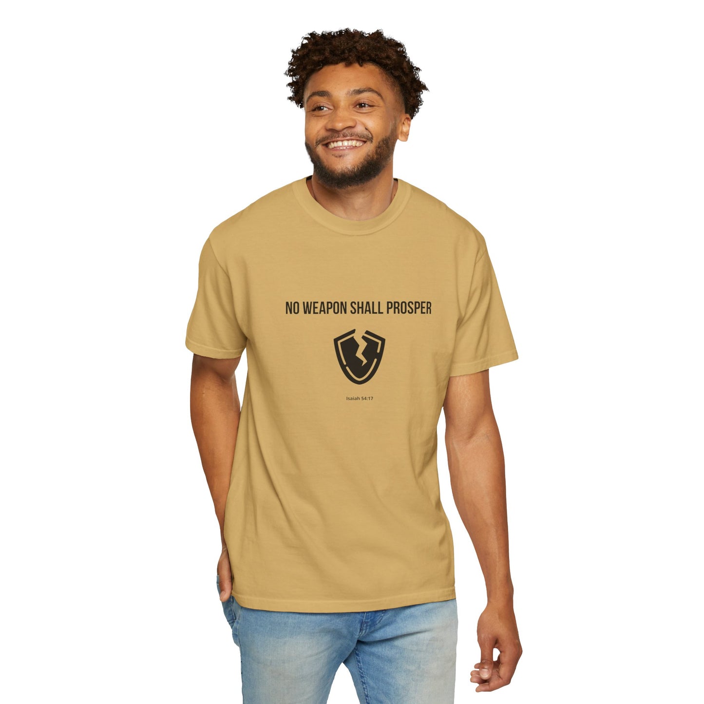 Comfort Colors "No Weapon Shall Prosper" – Isaiah 54:17 Bible Verse Graphic T-Shirt