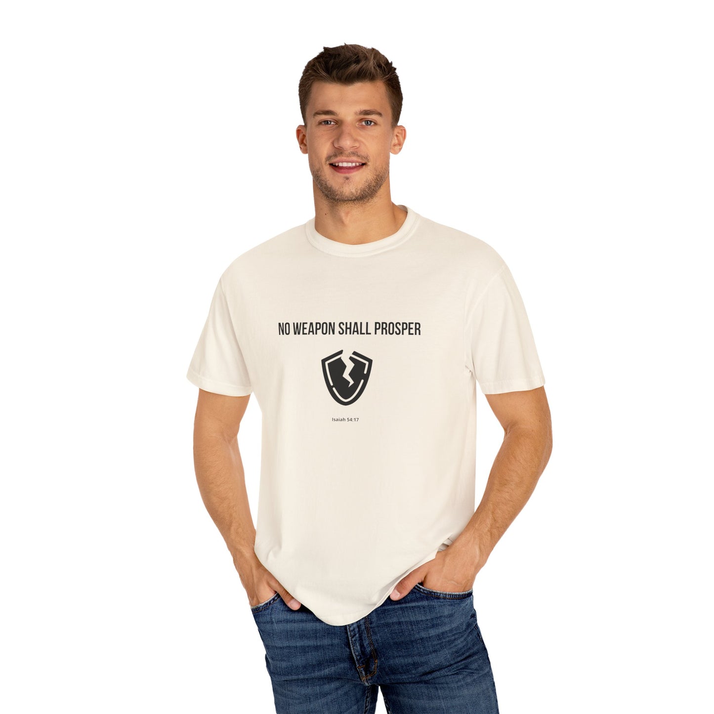 Comfort Colors "No Weapon Shall Prosper" – Isaiah 54:17 Bible Verse Graphic T-Shirt