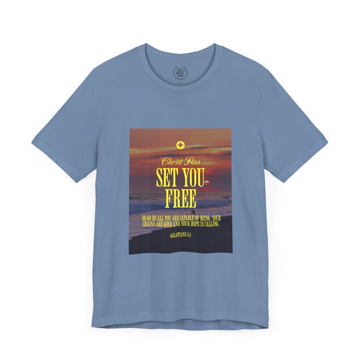 Comfort Colors "Christ Has Set You Free"- Galatians 5:1 Beach Themed Graphic Tee