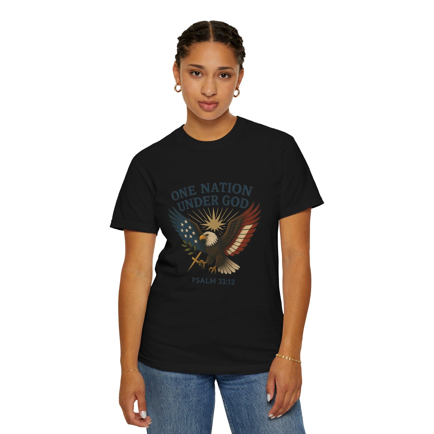 Comfort Colors "One Nation Under God" – Patriotic Faith Eagle Tee Psalm 33:12