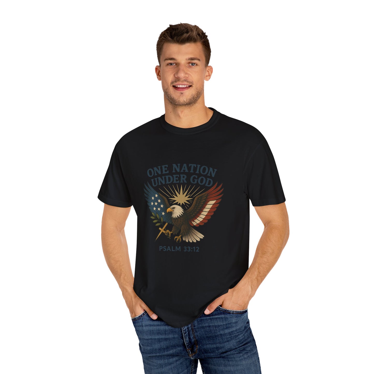 Comfort Colors "One Nation Under God" – Patriotic Faith Eagle Tee Psalm 33:12