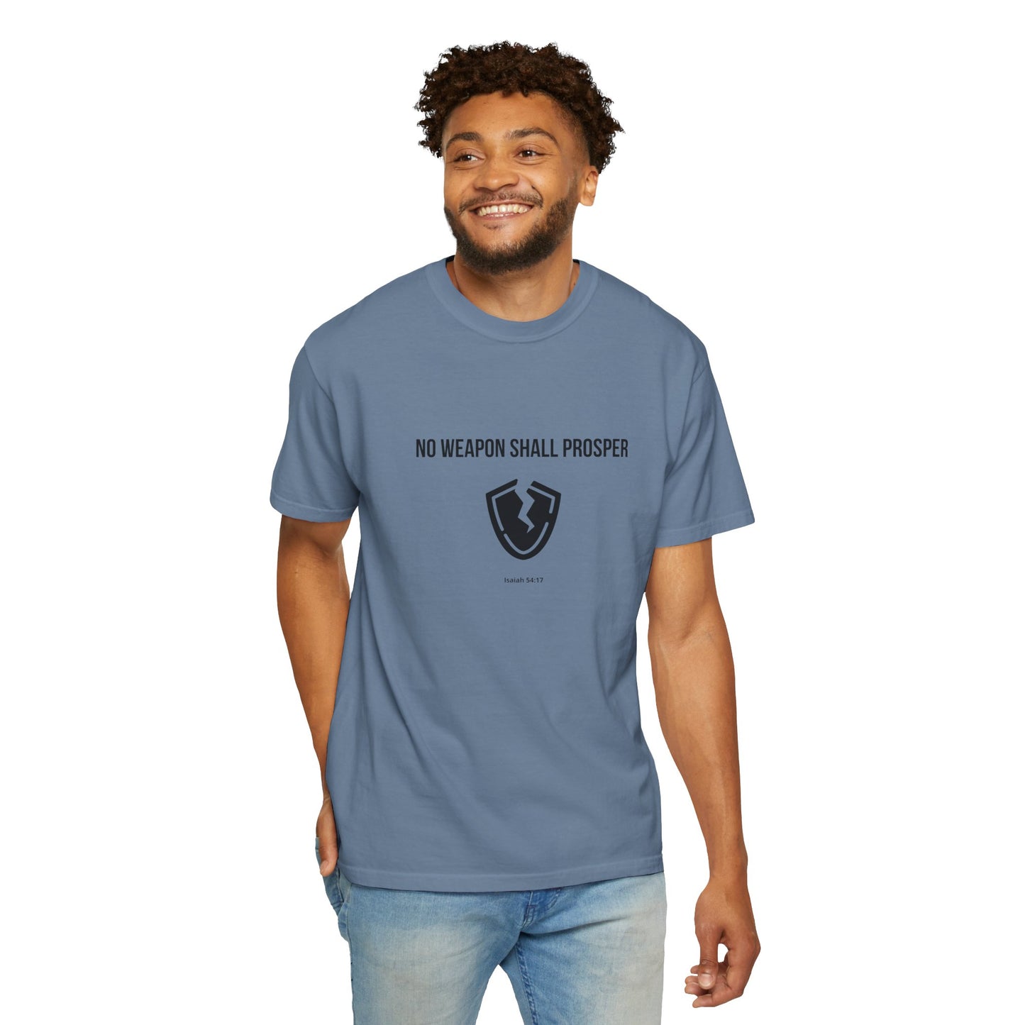 Comfort Colors "No Weapon Shall Prosper" – Isaiah 54:17 Bible Verse Graphic T-Shirt