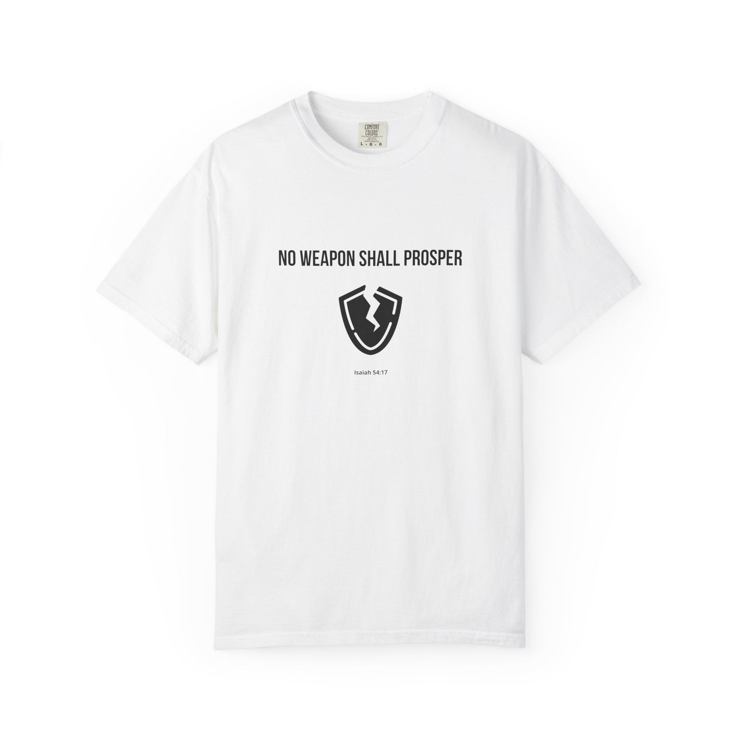 Comfort Colors "No Weapon Shall Prosper" – Isaiah 54:17 Bible Verse Graphic T-Shirt