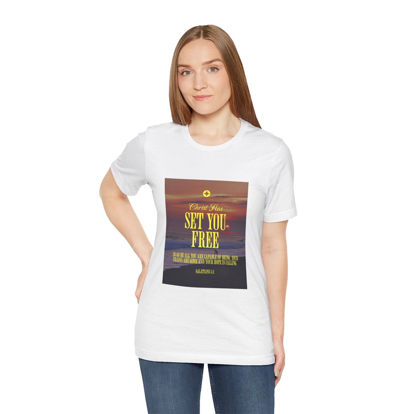 Comfort Colors "Christ Has Set You Free"- Galatians 5:1 Beach Themed Graphic Tee