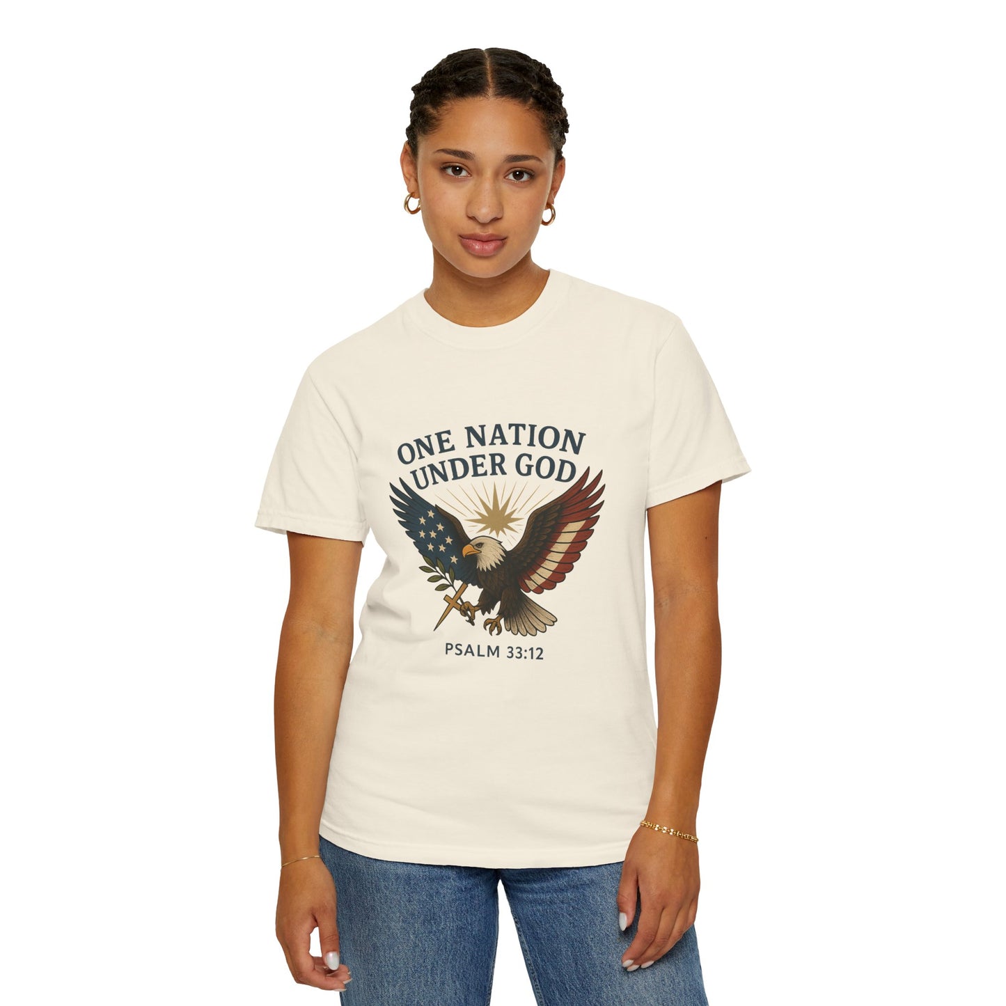 Comfort Colors "One Nation Under God" – Patriotic Faith Eagle Tee Psalm 33:12