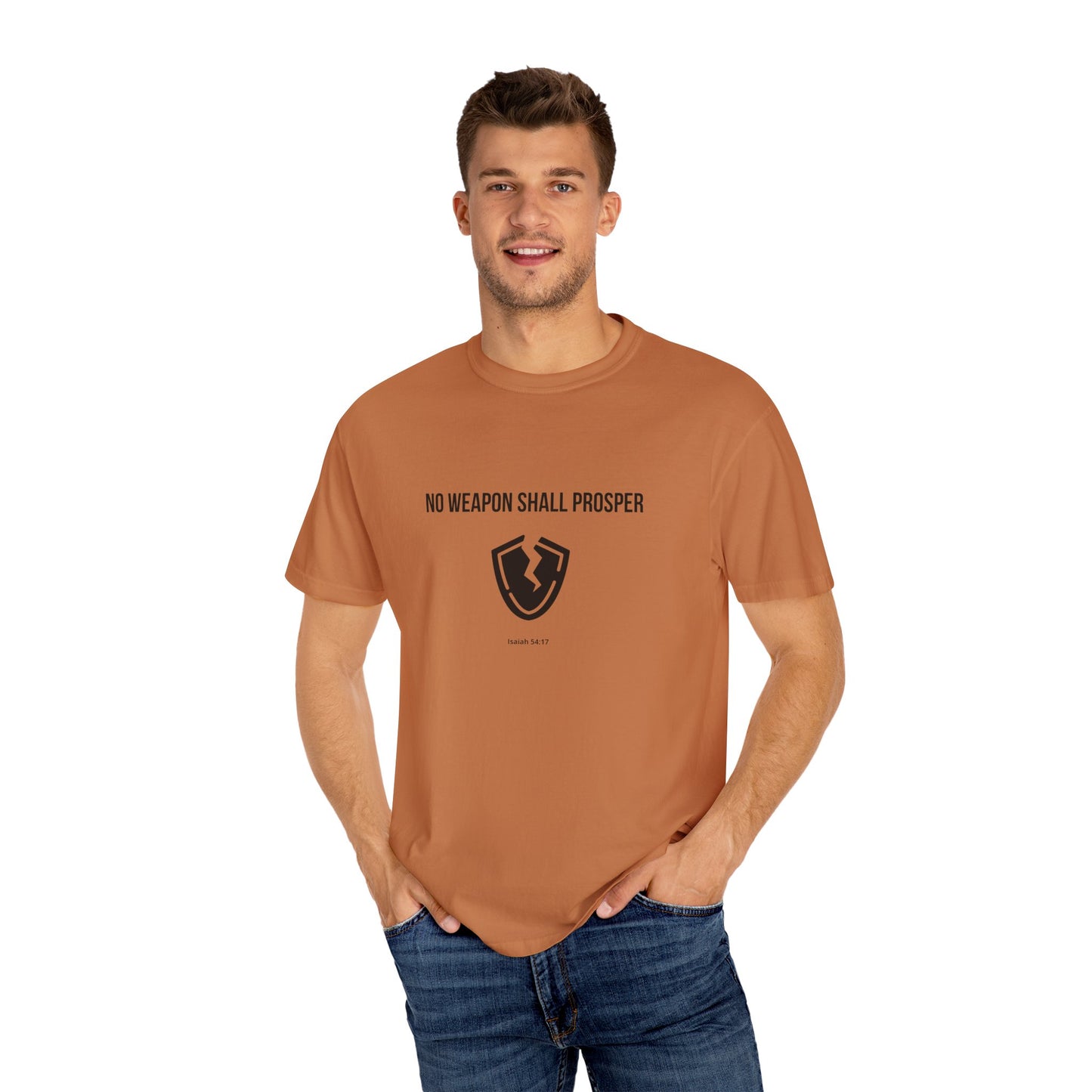Comfort Colors "No Weapon Shall Prosper" – Isaiah 54:17 Bible Verse Graphic T-Shirt